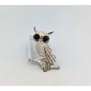 Owl Sterling Silver Brooch Black Gemstones Filigree Made In Germany 925 Pin